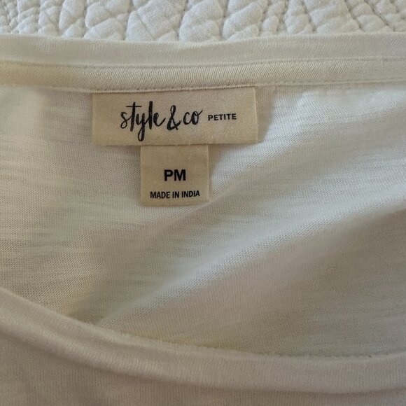 Style & Co White Short Sleeve Top with Fringe Detail - Picture 4 of 4